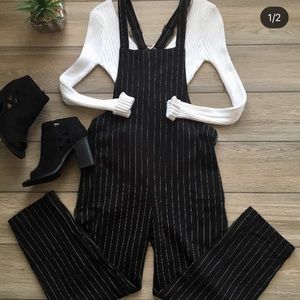 Black striped overalls
